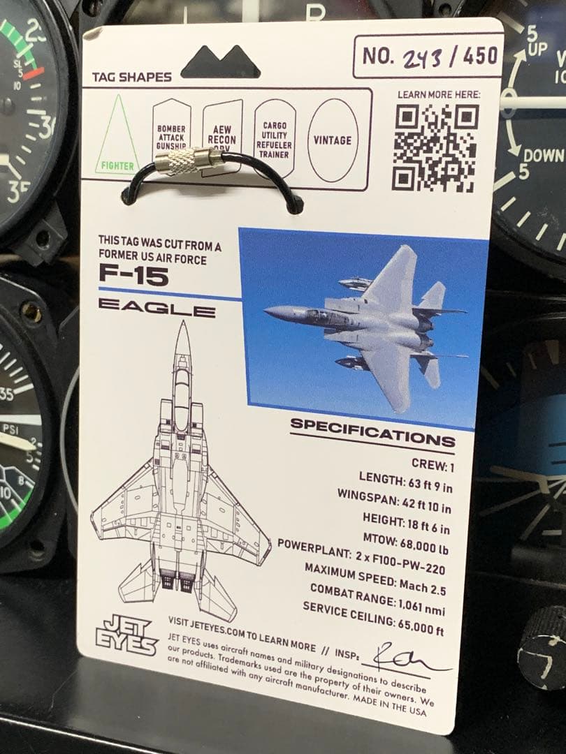 米空軍 戦闘機 F-15 イーグル キャノピー 実機タグ キーホルダー