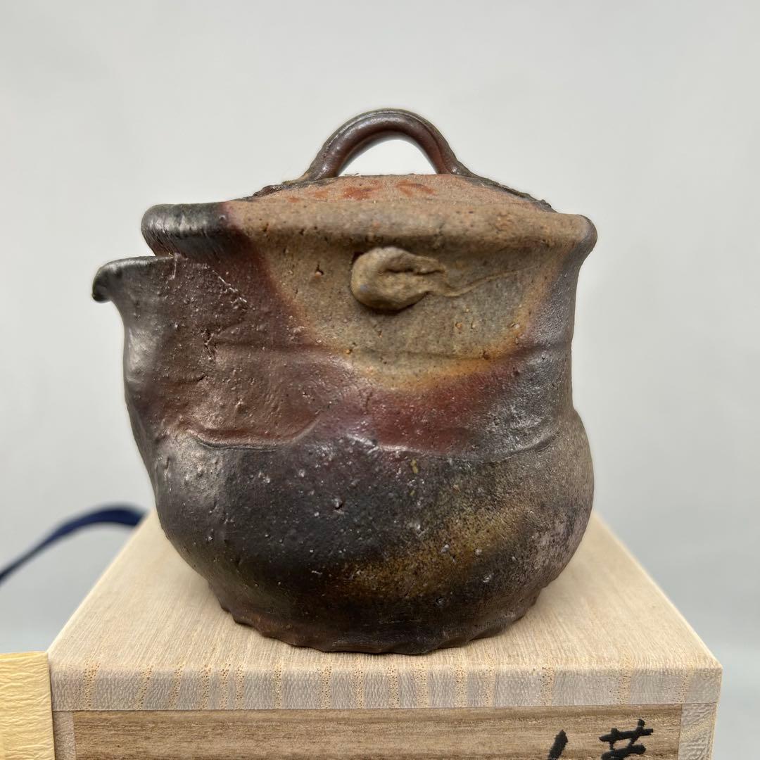 D佐藤苔助 備前焼宝瓶 三方手捻り人気作者 急須 共箱 共布 茶注 煎茶 茶道具