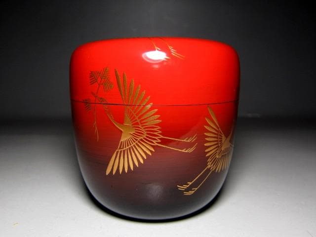 ＜お値引中＞千家十職塗師 中村宗哲 松喰鶴大棗 裏千家十五代 鵬雲斎花押　m93