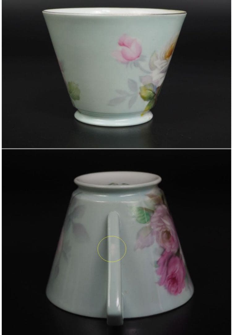 送料無料1912年 『オールドノリタケ』製 手描き薔薇文カップ＆ソーサー5客