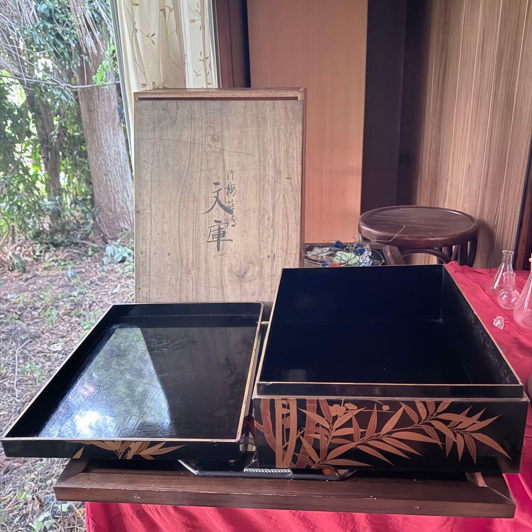超限定1月21日20時迄‼️JAPAN蒔絵天然木本漆 竹梅蒔絵文箱料紙箱桐箱　1客
