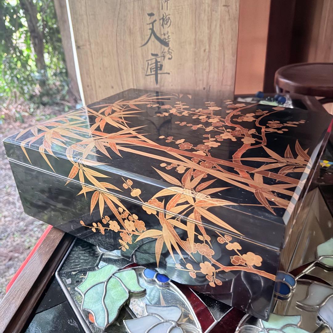 超限定1月21日20時迄‼️JAPAN蒔絵天然木本漆 竹梅蒔絵文箱料紙箱桐箱　1客