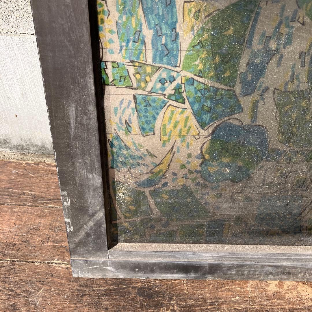 A-5 ②昭和レトロ ステンドグラス サッシ 窓枠付き ヴィンテージ 建具