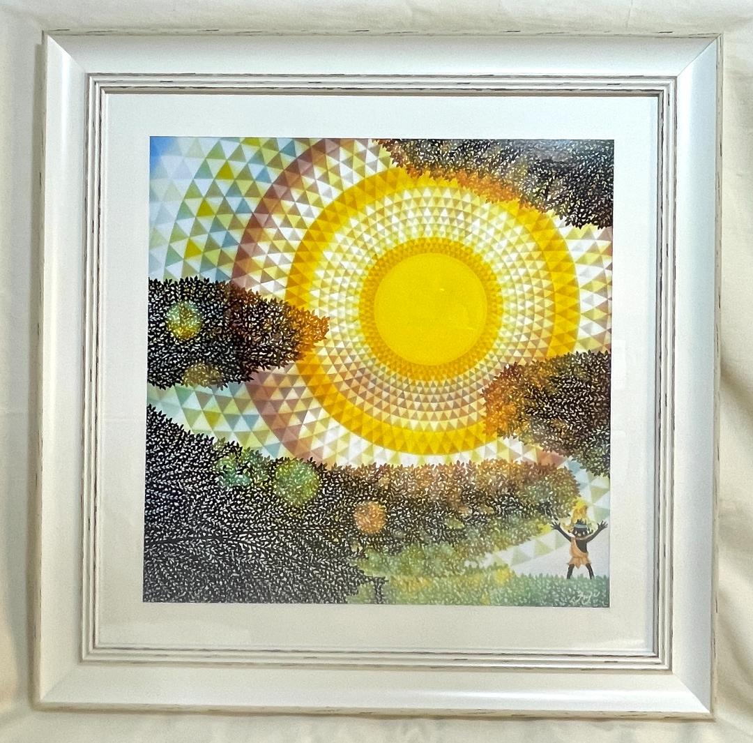 新品】藤城清治「太陽とコロポックル」ポスター 複製画　大サイズ額　48×48cm
