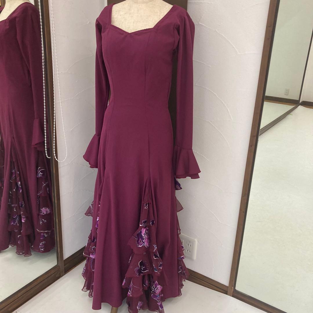 良品 フラメンコ衣装 ワンピース パープル オーダー ハンドメイド オーガンジー