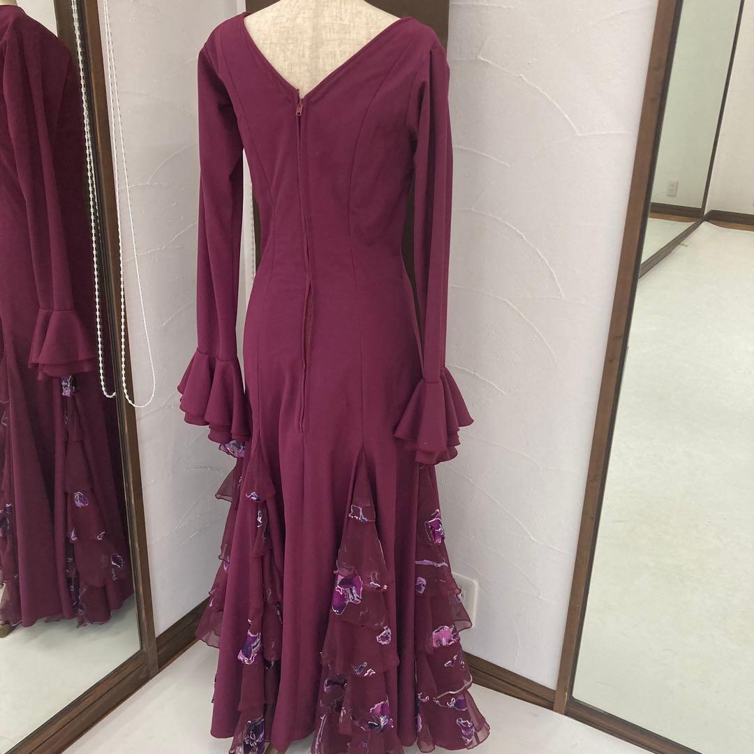 良品 フラメンコ衣装 ワンピース パープル オーダー ハンドメイド オーガンジー