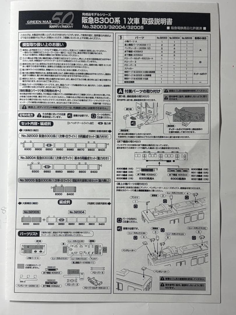 GREENMAX　阪急8300系（1次車・白ライト）　8両編成セット 動力付き