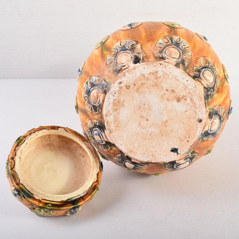 中国　唐三彩　蓋壷　飾壷　C　R8539H