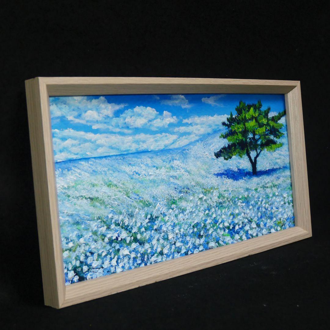 長方形ミニ絵画【ネモフィラの丘】