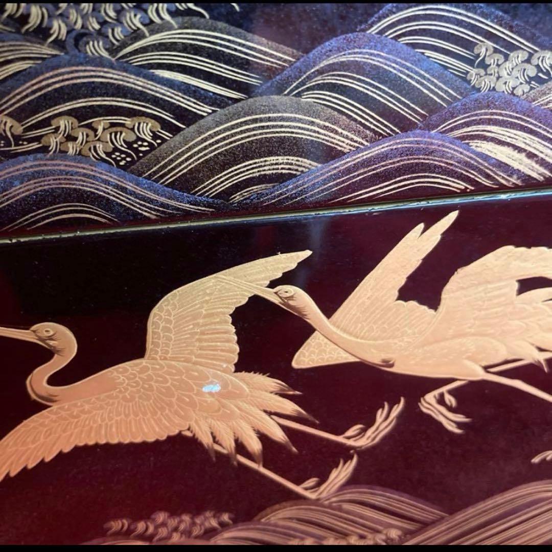 漆器 重箱 金色の鶴と波模様　輪島塗