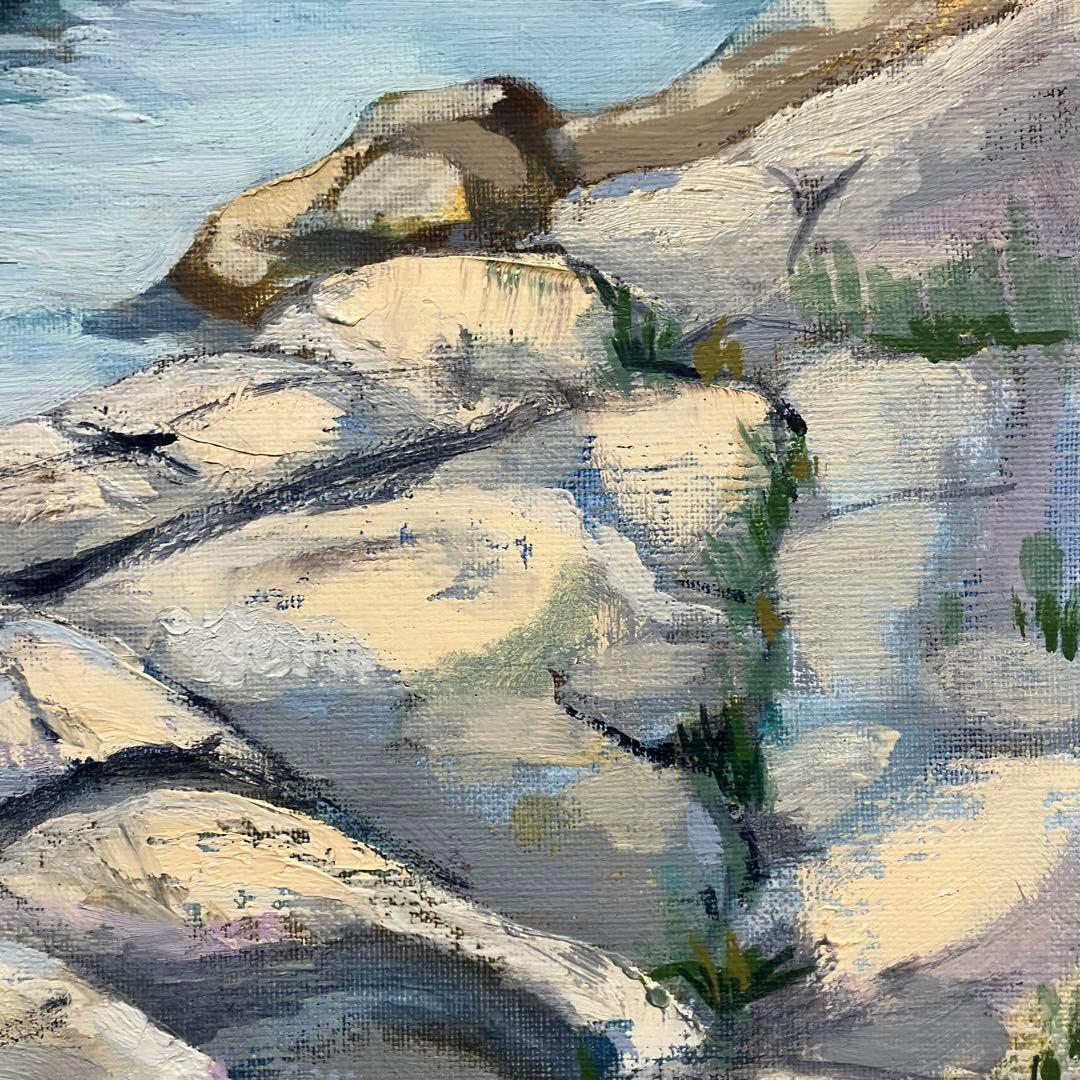 油絵「海岸の風景」F8号大きめキャンバス　絵画　原画　油彩画　夏