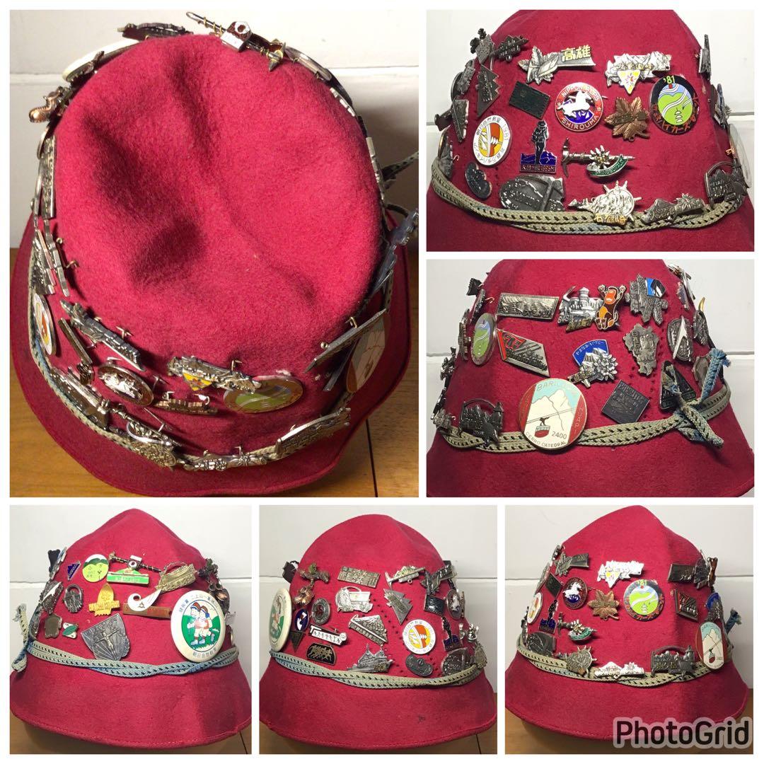 棋士/作家遺品 マウンテンハット 1950~80年代登山バッチ48点付きラビット