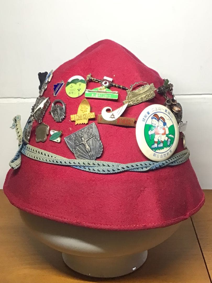 棋士/作家遺品 マウンテンハット 1950~80年代登山バッチ48点付きラビット