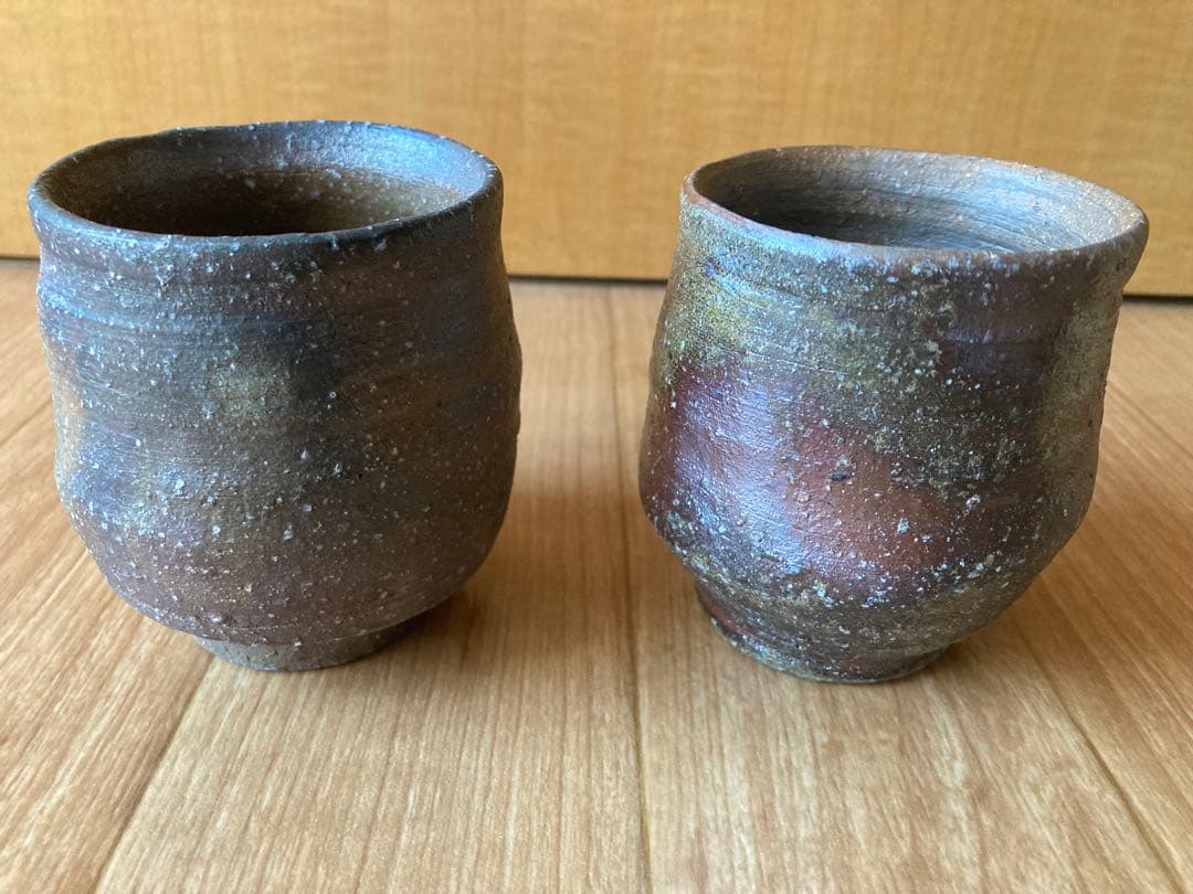 【お値下げしました】陶芸家　備前　荻野雅也　湯呑み 2個セット 木箱付き
