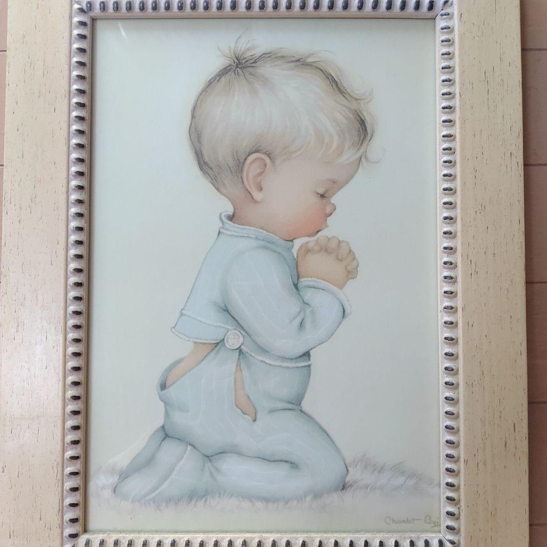 ♡子どもの可愛い絵画♡ 木製フレーム付き いのりパステルカラー