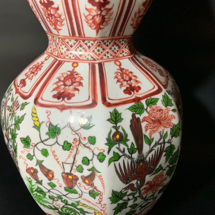 赤絵八角瓢箪型花瓶・古玩万暦赤絵瓶・時代花器・煎茶道具・中国骨董