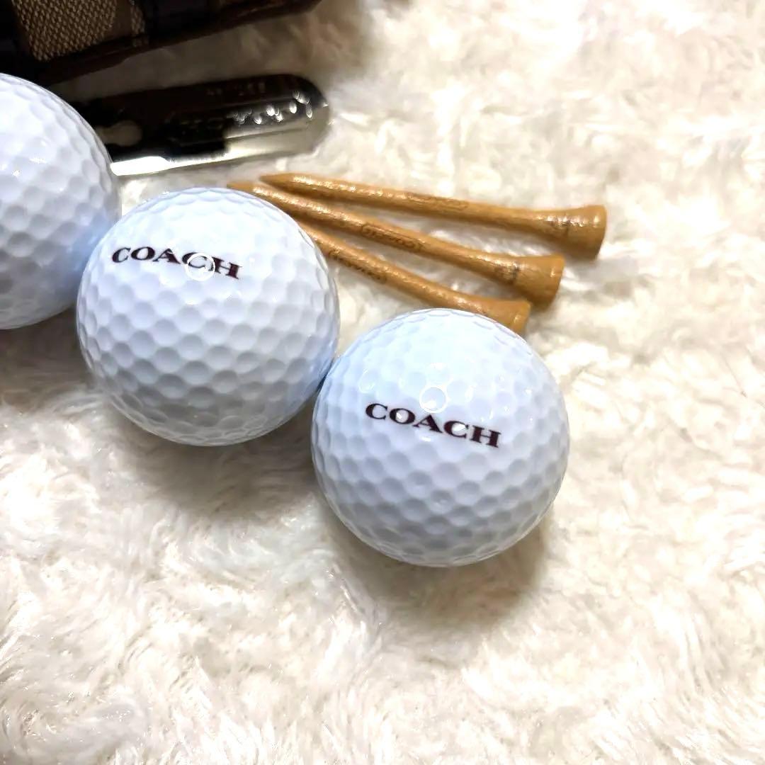 【COACH】コーチ レザー ゴルフティーセットカーキ×ブラウンゴルフボール付