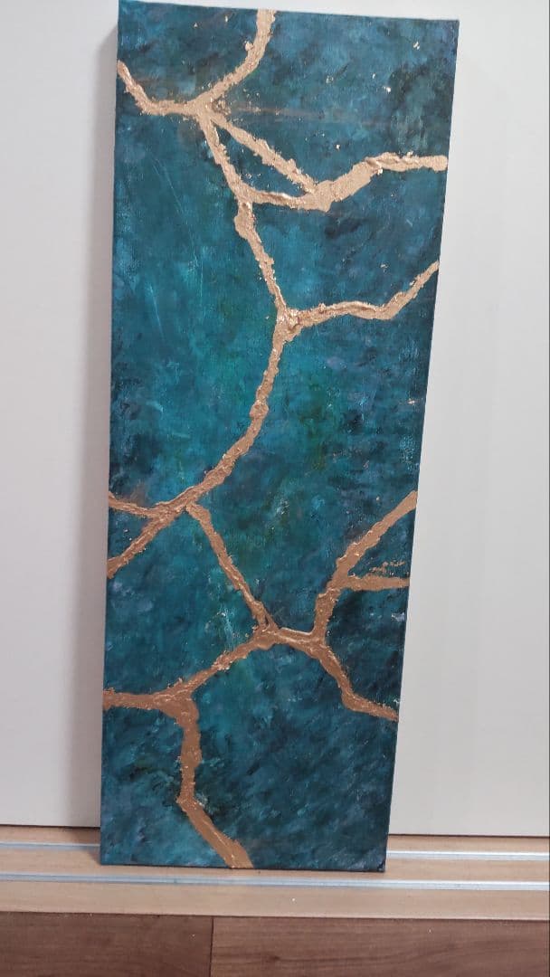 ターコイズとゴールドの抽象画