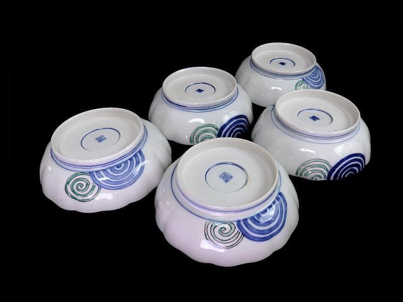 古伊万里　金襴手　撫子に桜花の図　膾皿　５客　D129AS-DAp