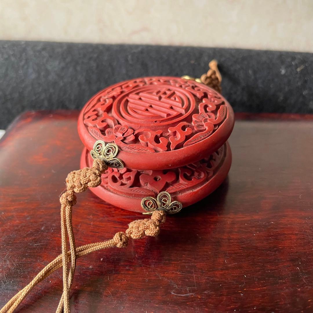 堆朱　漆　風鎮　朱　中国　アンティーク　掛軸　飾り　古玩　古美術　China 赤