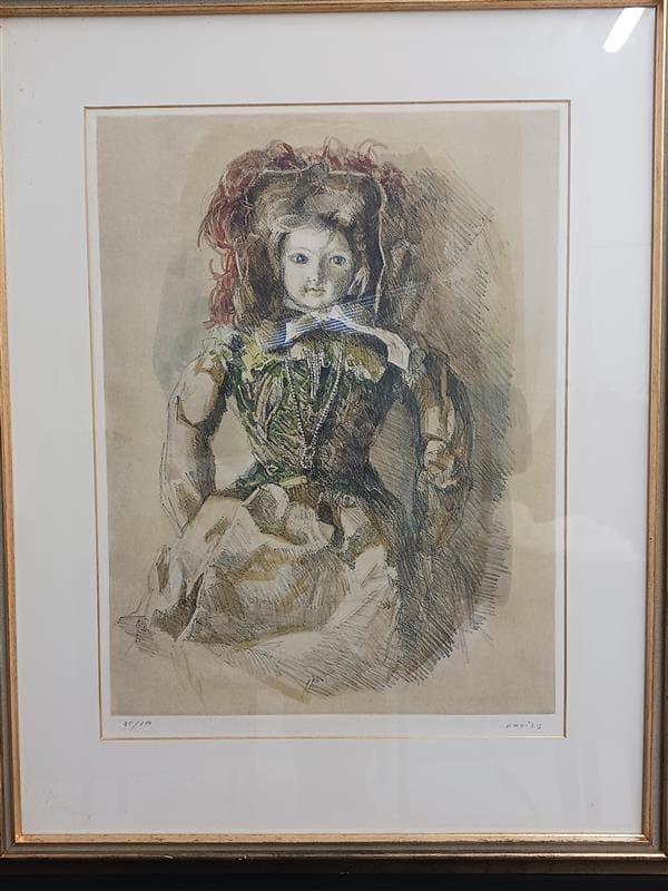 小磯良平「フランス人形」リトグラフ　95/100