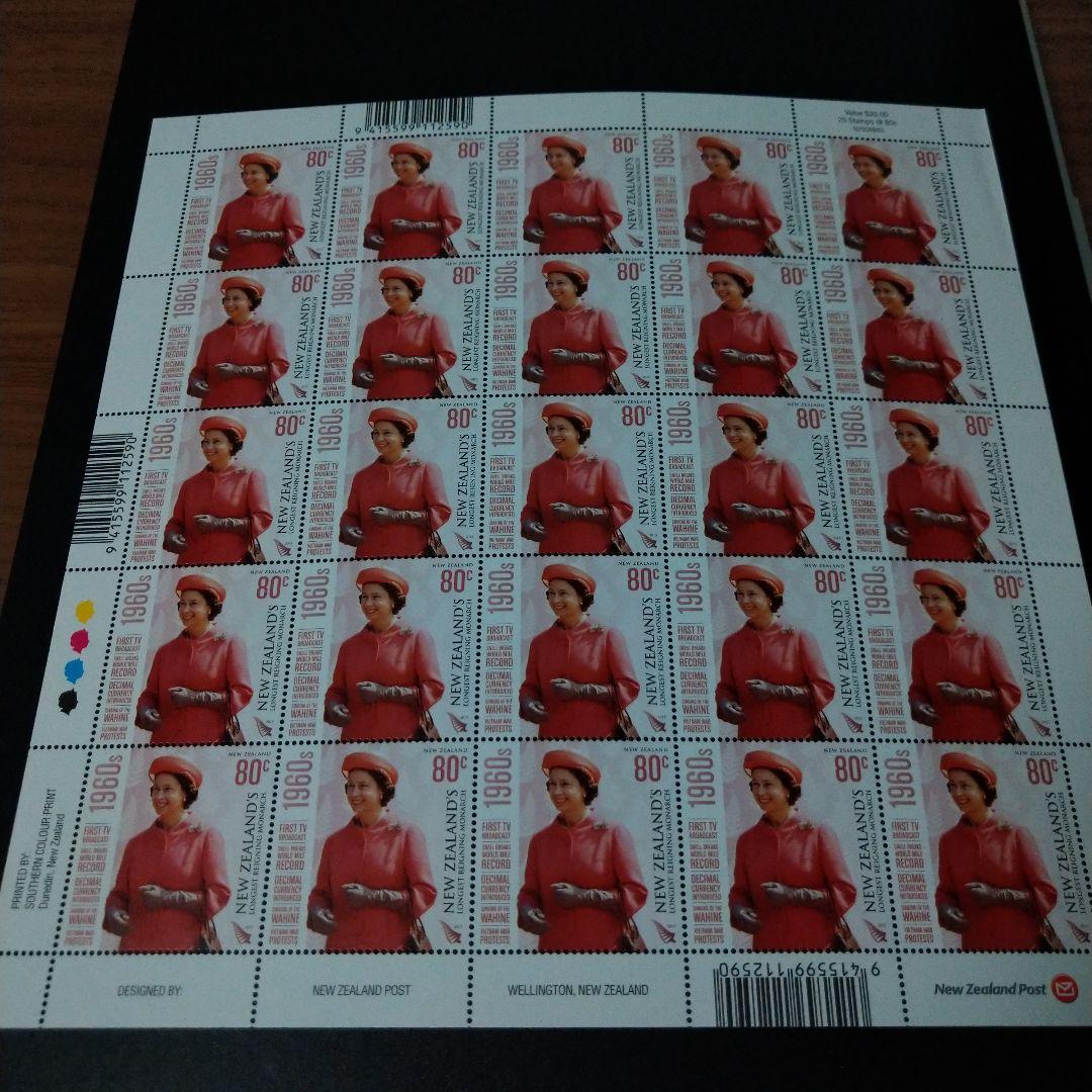 海外切手　ニュージーランド　エリザベス女王最長君臨記念切手　完6種シート未使用品