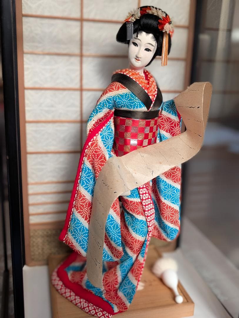 和人形 2体セット｜衣装着 日本舞踊・武家姿｜ガラスケース入り 昭和レトロ