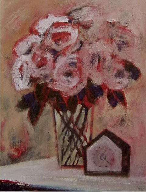 油絵 菅家令子 絵 絵画 インテリア 額付(黒) uF6-112502 花 ばら