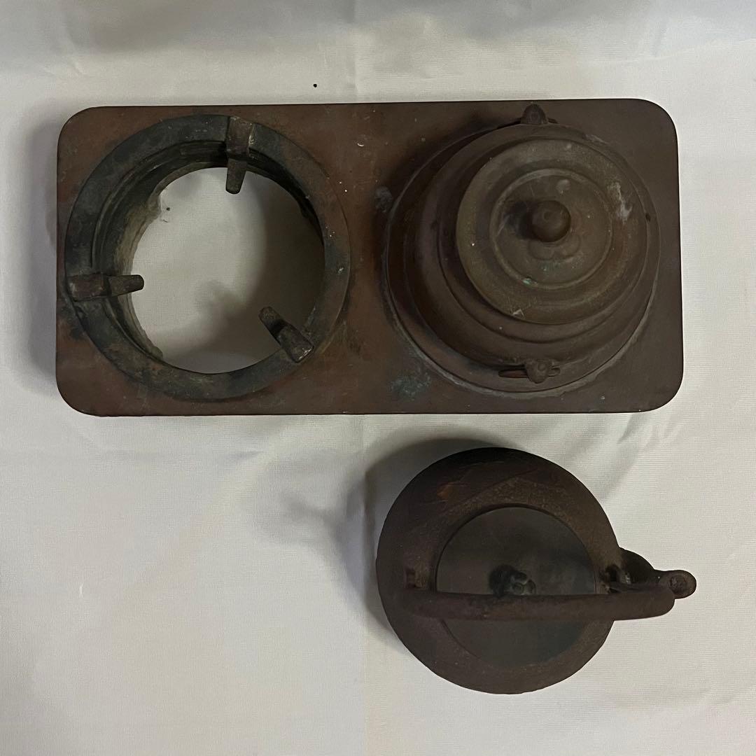 長火鉢用　燗銅壺　五徳　龍文堂刻印鉄瓶