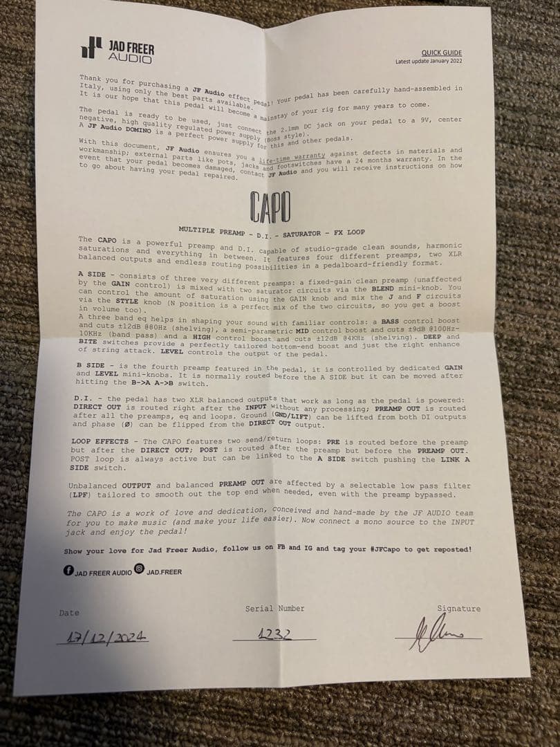 JAD FREER AUDIO CAPO ベース プリアンプ