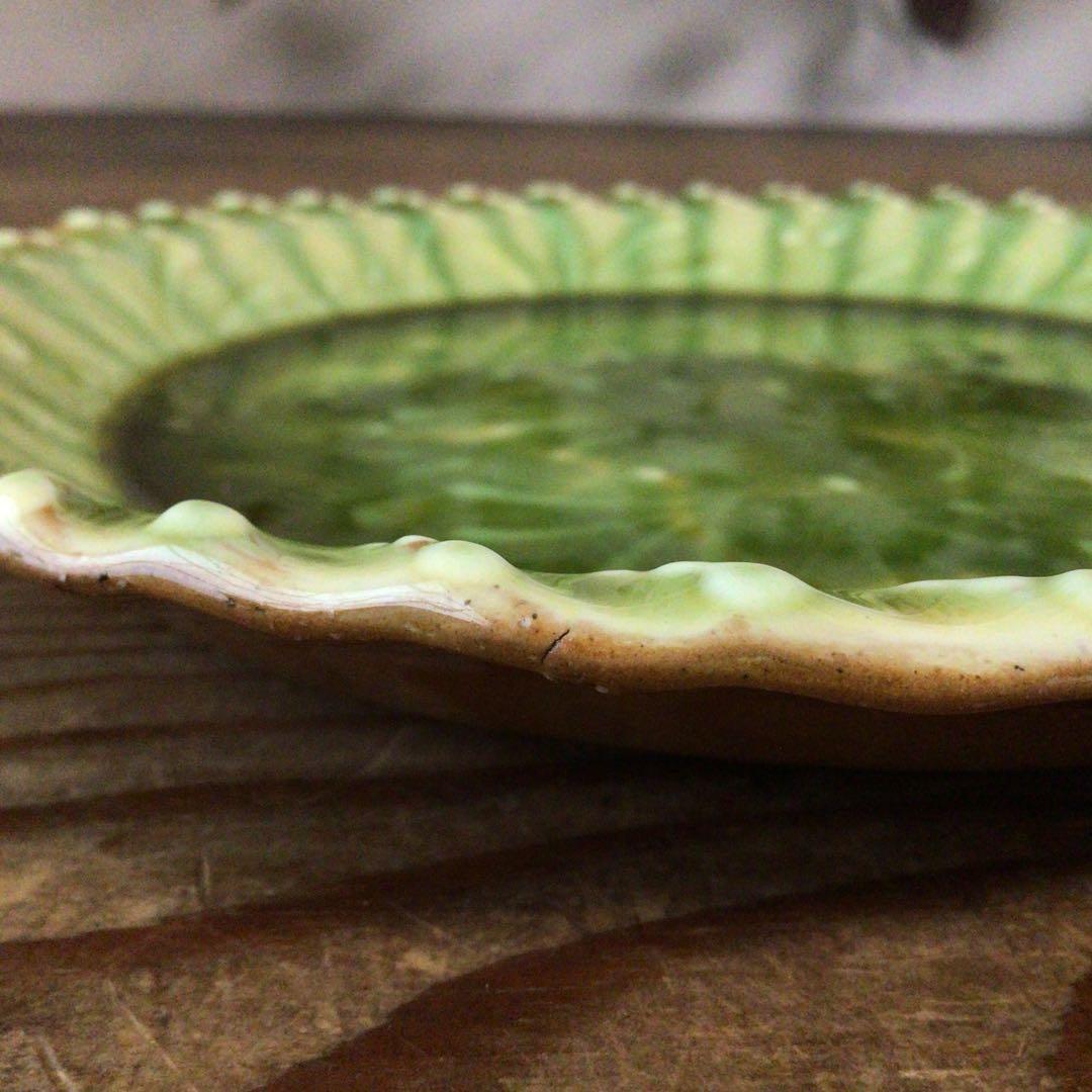 No4975 布志名焼　船木伸児　緑釉丸皿　共箱/栞付　島根県　民藝　送料無料