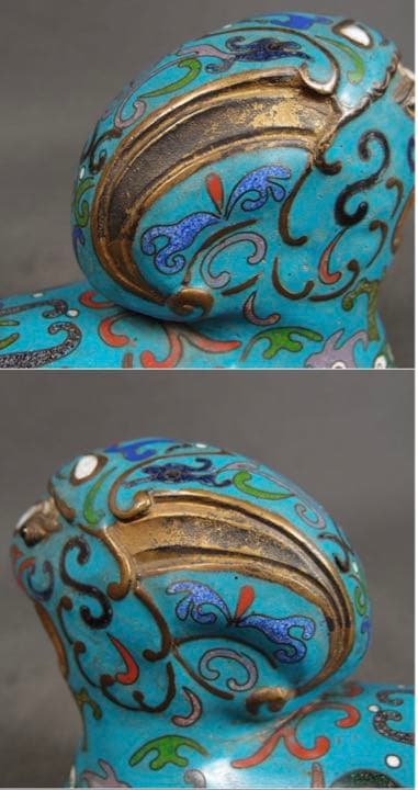 送料無料　清時代景泰藍/七宝怪獣形蓋物　中国古玩