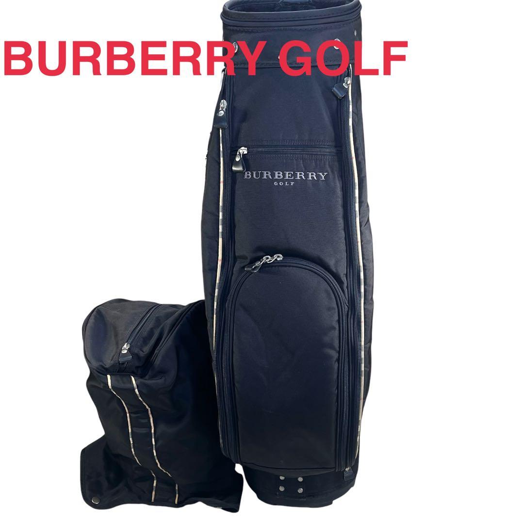 こ*！様 良品 バーバリー ゴルフキャディバッグ 黒/ノバチェック ゴルフバッグ