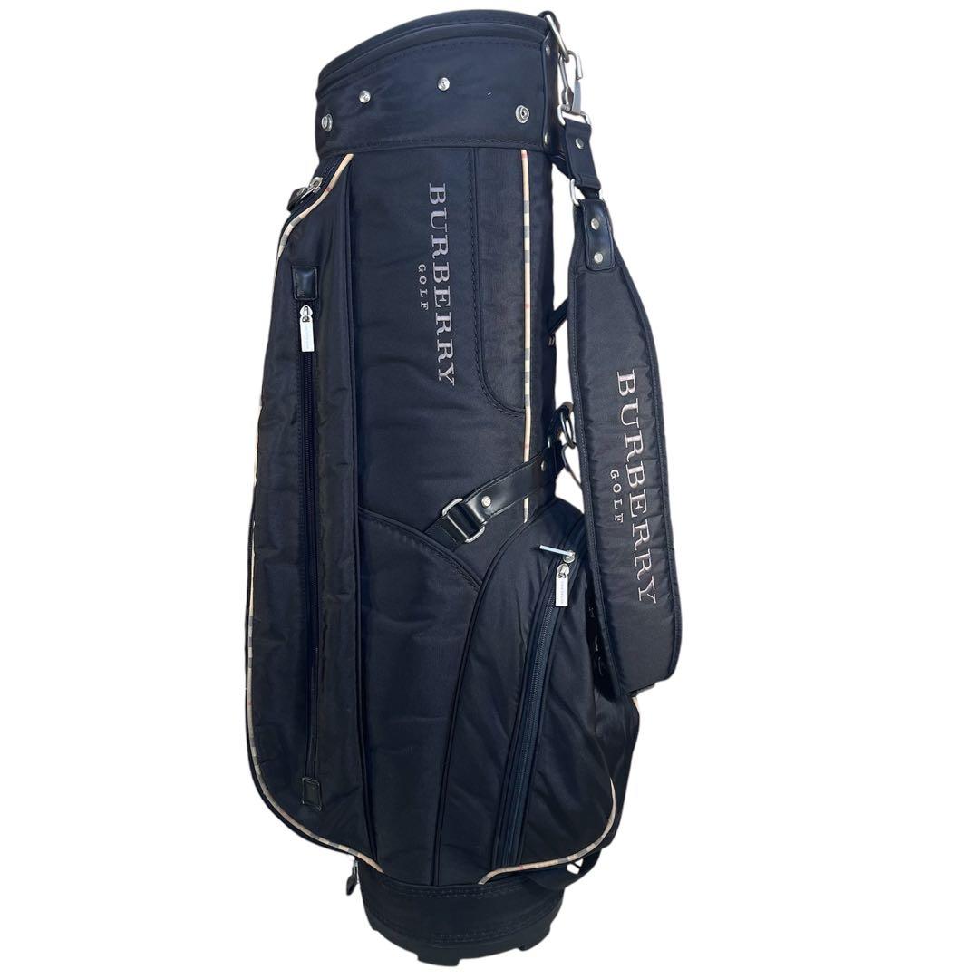 こ*！様 良品 バーバリー ゴルフキャディバッグ 黒/ノバチェック ゴルフバッグ