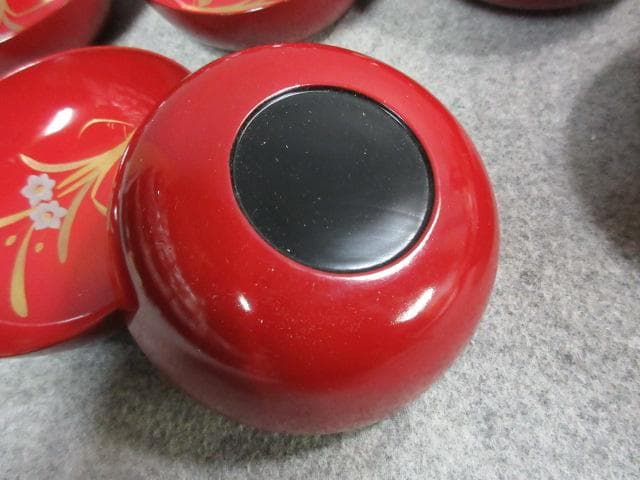 朱塗蒔絵花柄木皿10枚 [B25359]