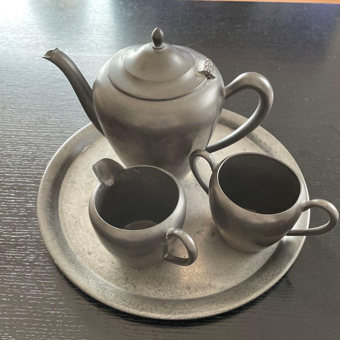 crescent pewter 社　ビンテージ　ピューター製ティーポットセット
