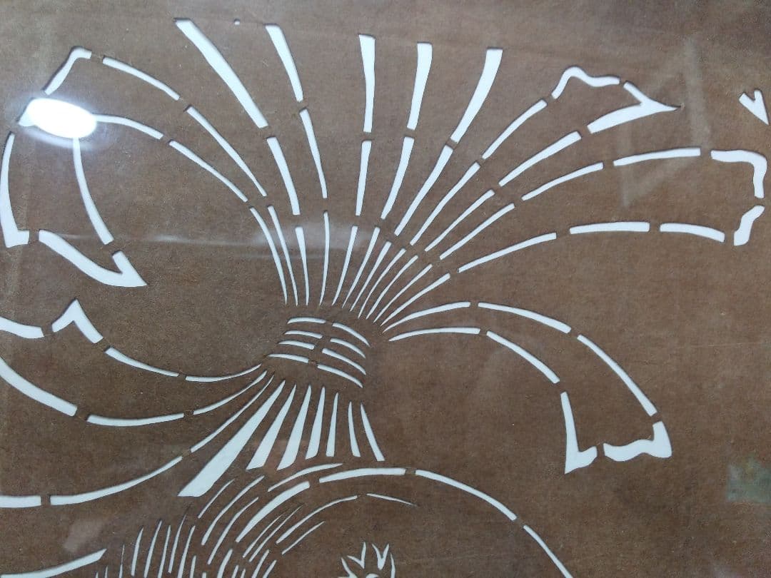 伊勢型 紙 「鶴・亀・熨斗の図」 額装 未使用 明治中期 骨董品