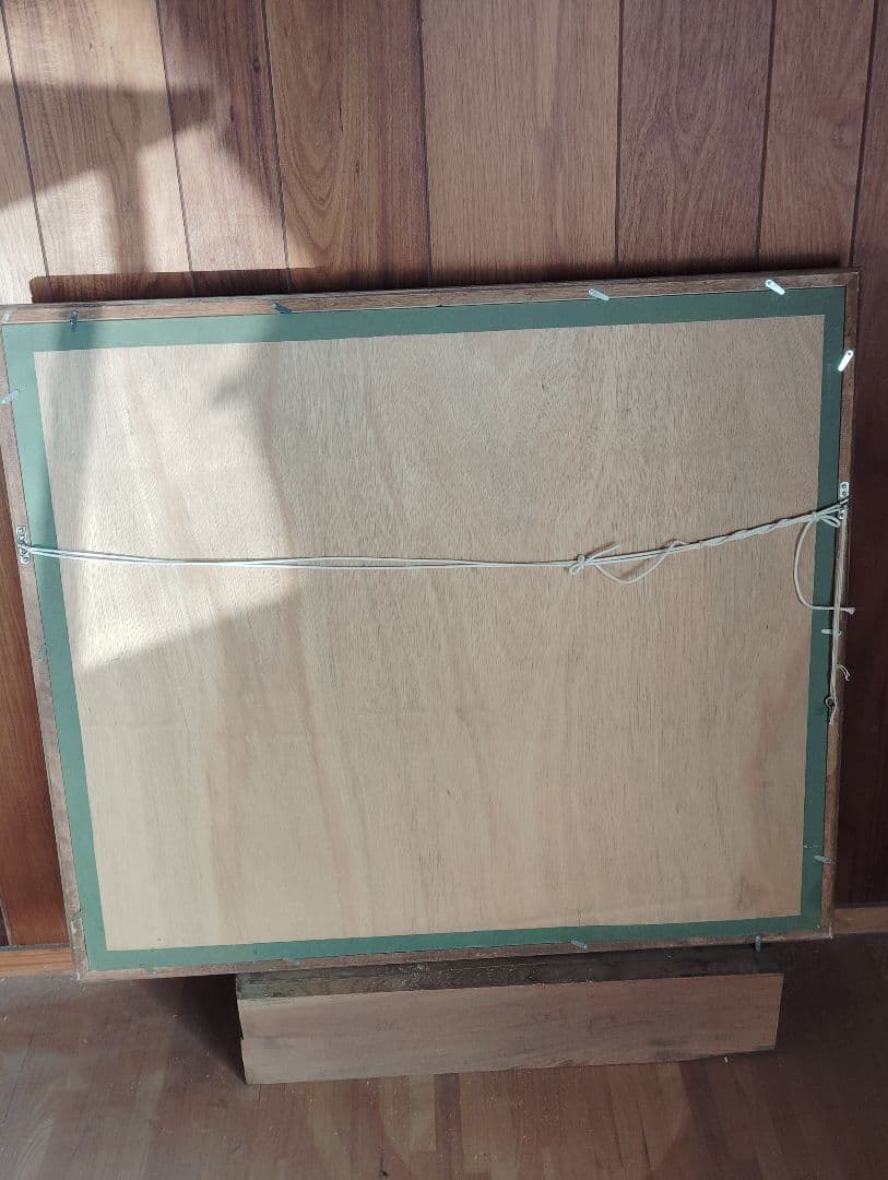 春の河原の絵　92cmx80cm M. Ondera 風景画 金色フレーム付