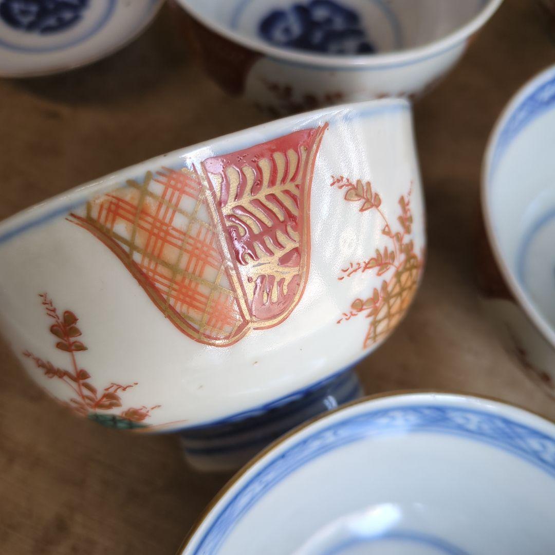 骨董 伊万里 古伊万里 茶碗 蓋茶碗 染め付け 錦手 アンティーク 5つ〜