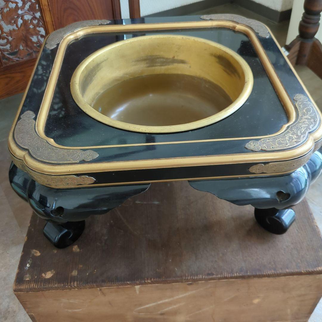 骨董 大名火鉢 火鉢 漆 漆器 金彩 猫脚 銅器 希少品 美品 木箱 火鉢