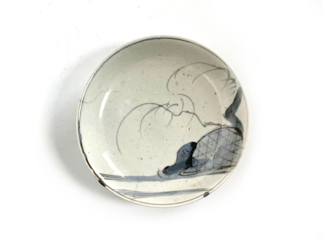 骨董　アンティーク　初期伊万里　蛇籠文様　丸皿　平皿　初期　染付　箱付き