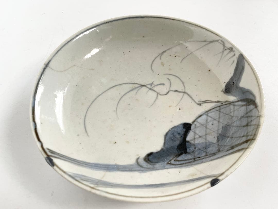 骨董　アンティーク　初期伊万里　蛇籠文様　丸皿　平皿　初期　染付　箱付き