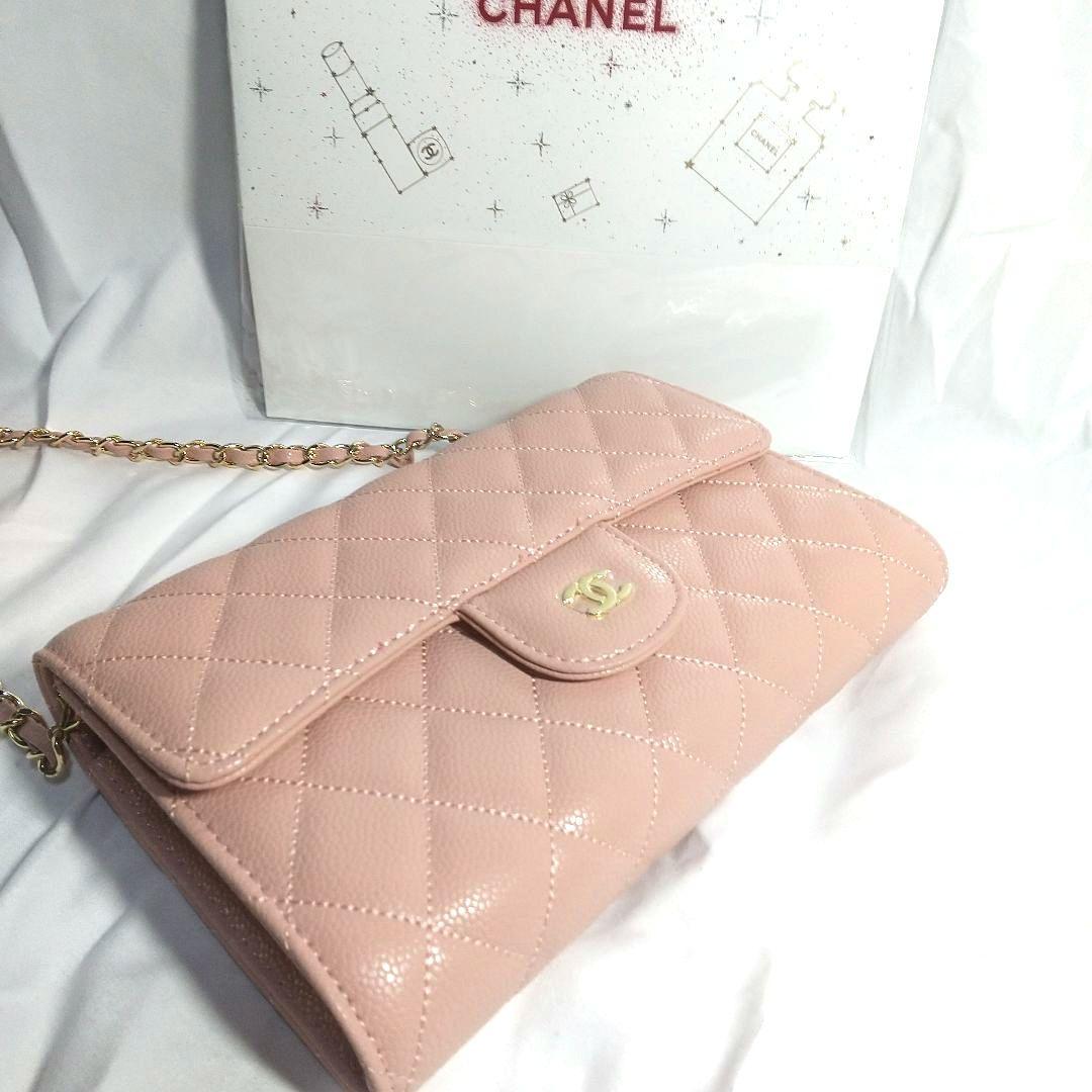 新品ピンクCHANELノベルティショルダーバックゴールドチェーンVIP限定