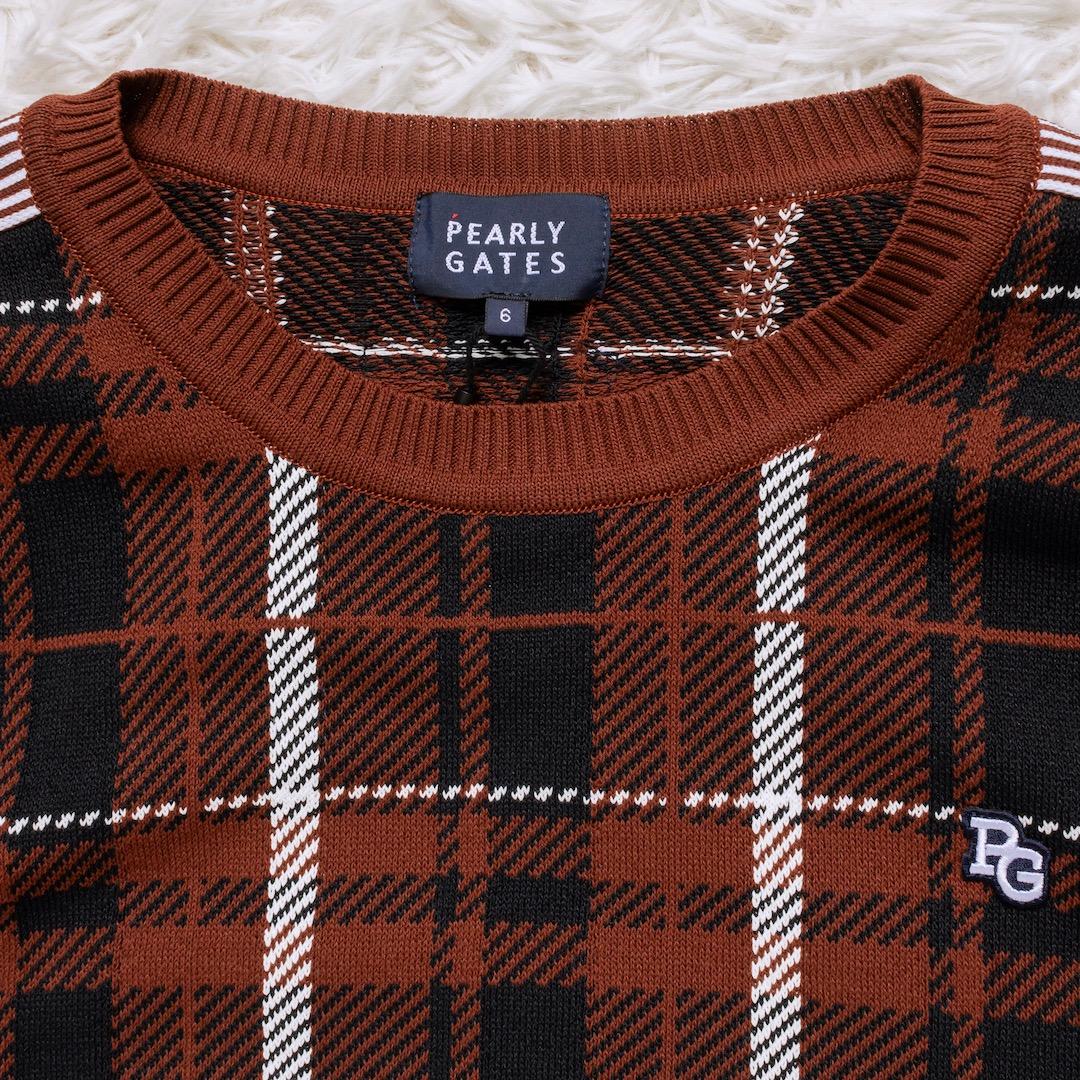 未使用 パーリーゲイツ 23AW ニット セーター チェック クルーネック 6