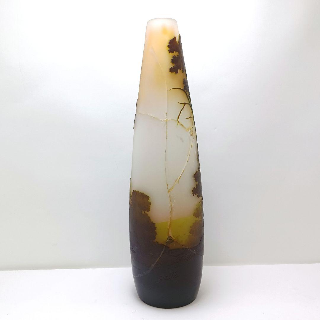 S189-2 エミールガレ 多層ガラス 湖畔文 花瓶 一輪挿し 難あり　HHH