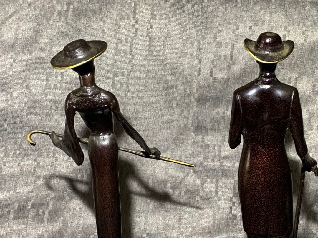 人形　ブロンズ像　置物　インテリア　工芸品　美術品　ペア