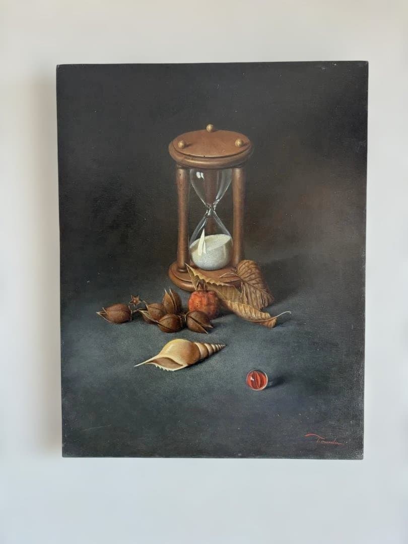 前田俊幸 『砂時計のある静物』油彩 6号 ホキ美術館大賞展入選作家 写実逸品