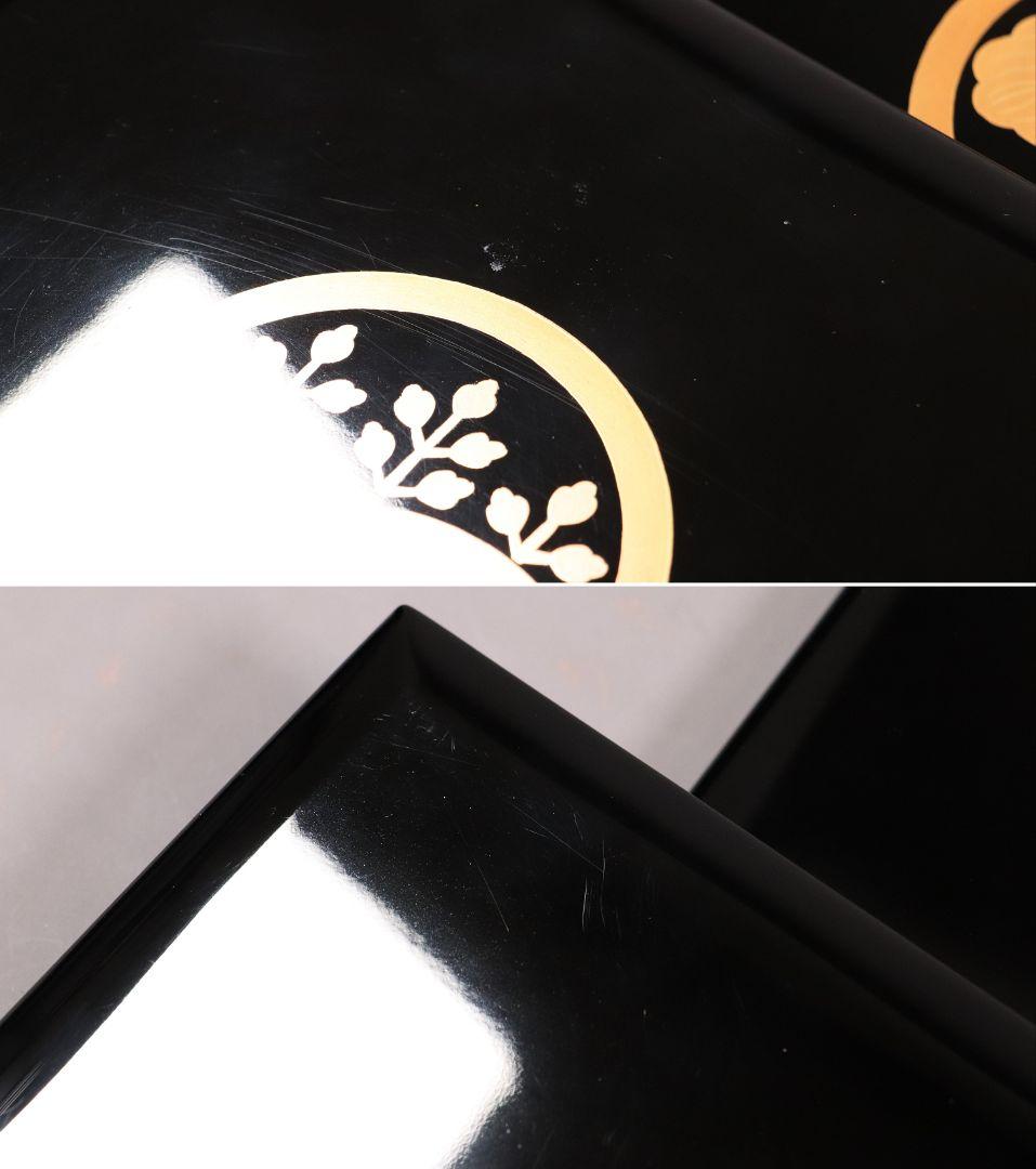 輪島塗 桐家紋 黒塗内朱塗 五段重 堅地布着 重箱 金蒔絵 木製 【MA357】