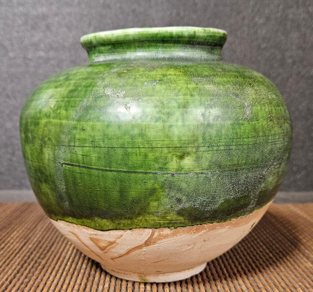 中国古美術　中国古陶磁器　中国古玩　遼時代　遼緑釉　丸壺　罐　漢緑釉　古代中国