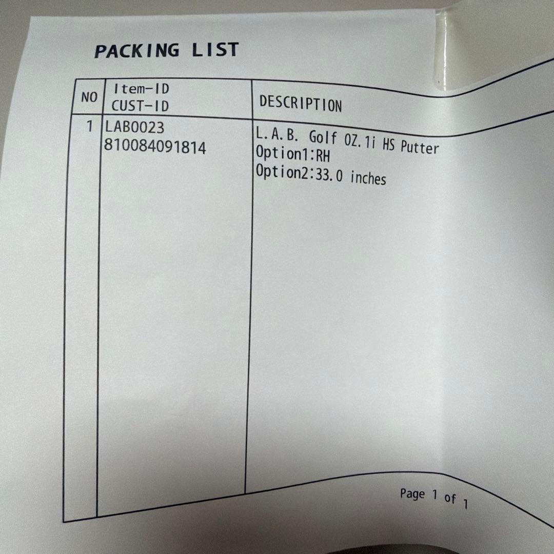 L.A.B GOLFパター　 OZ.1i HS 33インチ　納品書有り